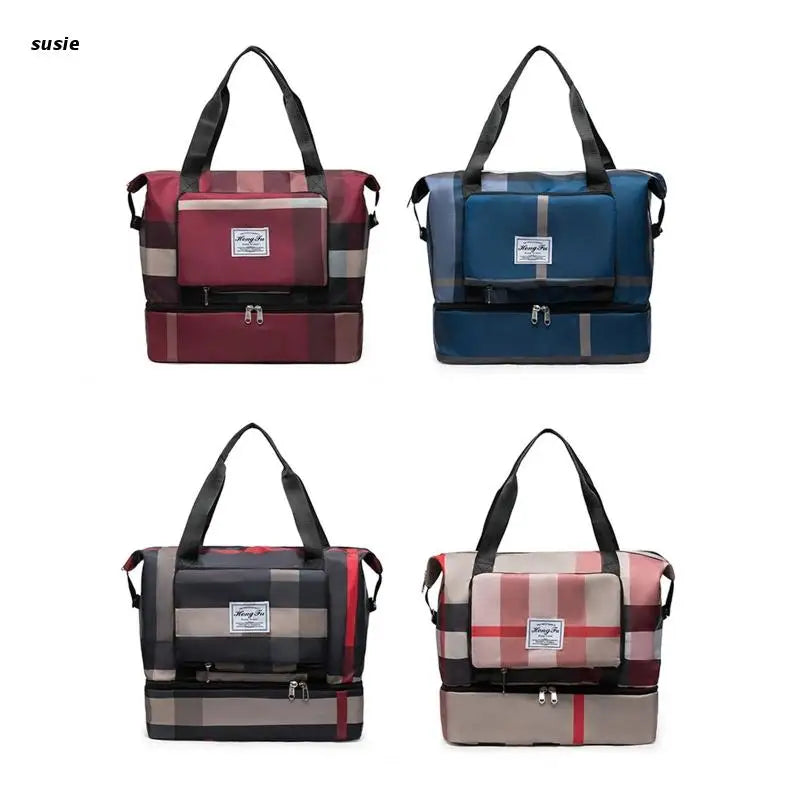 X7YA Foldable Duffle Bag Overnight Weekend Bag with Shoes Compartment
