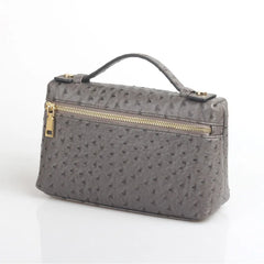 Embossed Ostrich Pattern Cow Leather Clutch Handbag