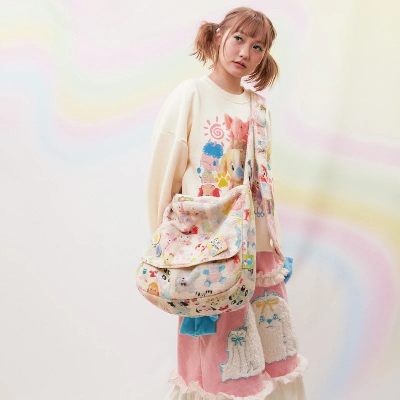 Y2K Girls Shoulder Bag Sweet Fleece Handbag