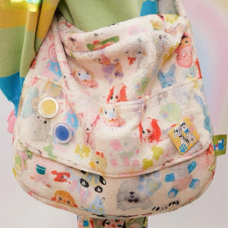 Y2K Girls Shoulder Bag Sweet Fleece Handbag