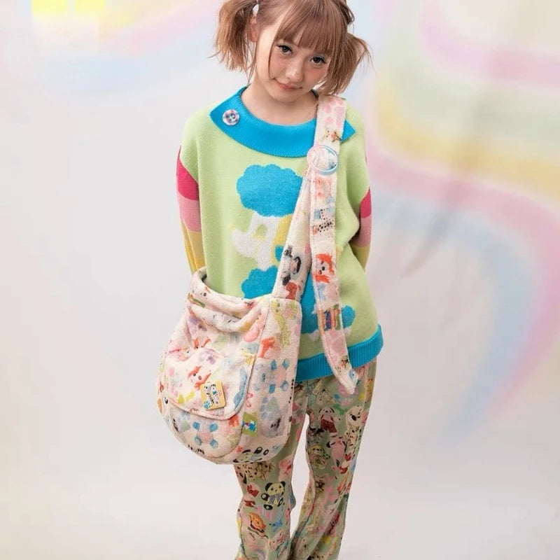 Y2K Girls Shoulder Bag Sweet Fleece Handbag