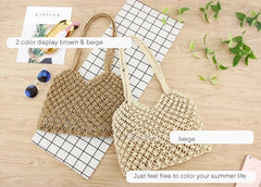 Boho Shoulder Bag with Woven Mesh Rope Tie Buckle