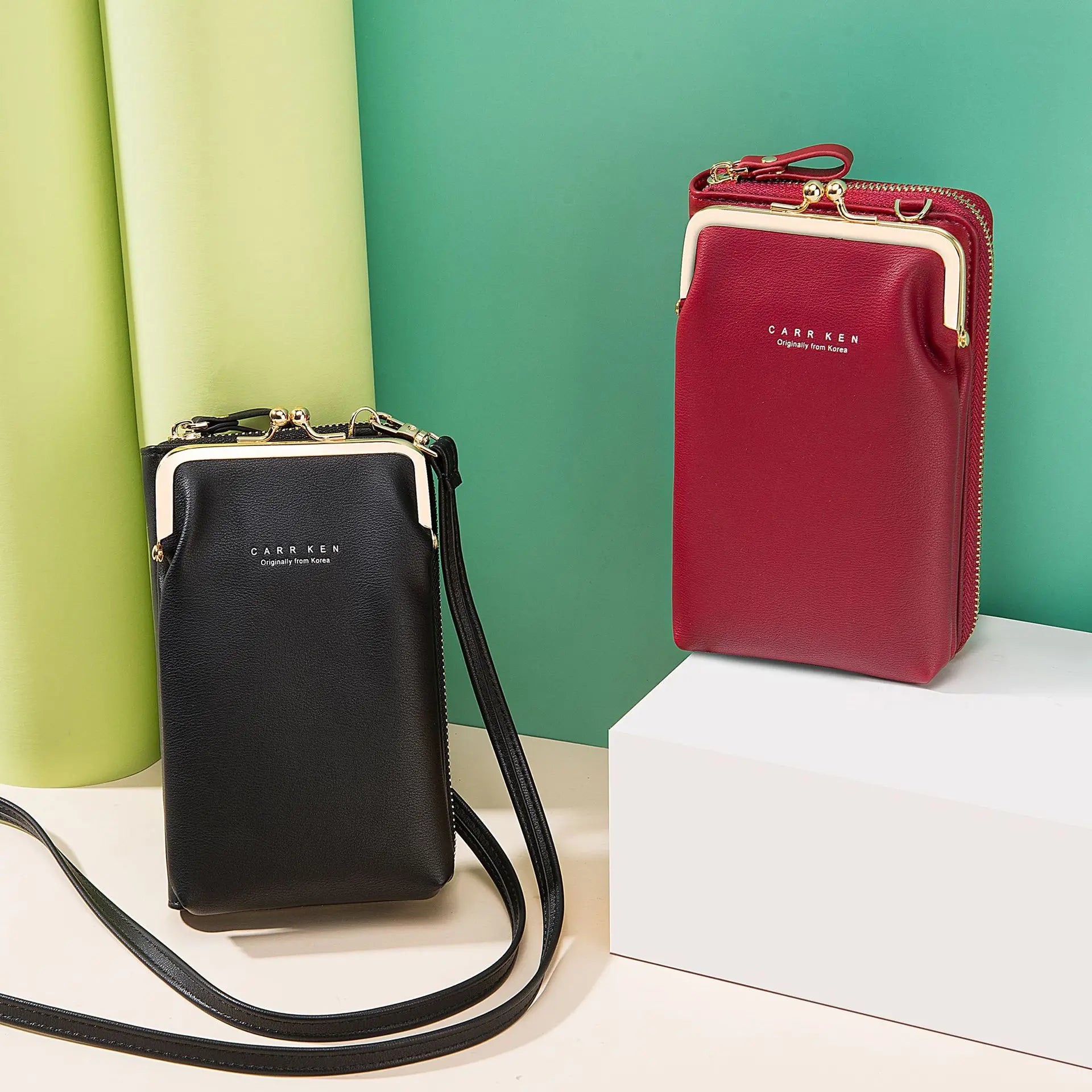 Green Women Bag Cell Phone Pocket Pu Leather Ladies Crossbody Bags Purse