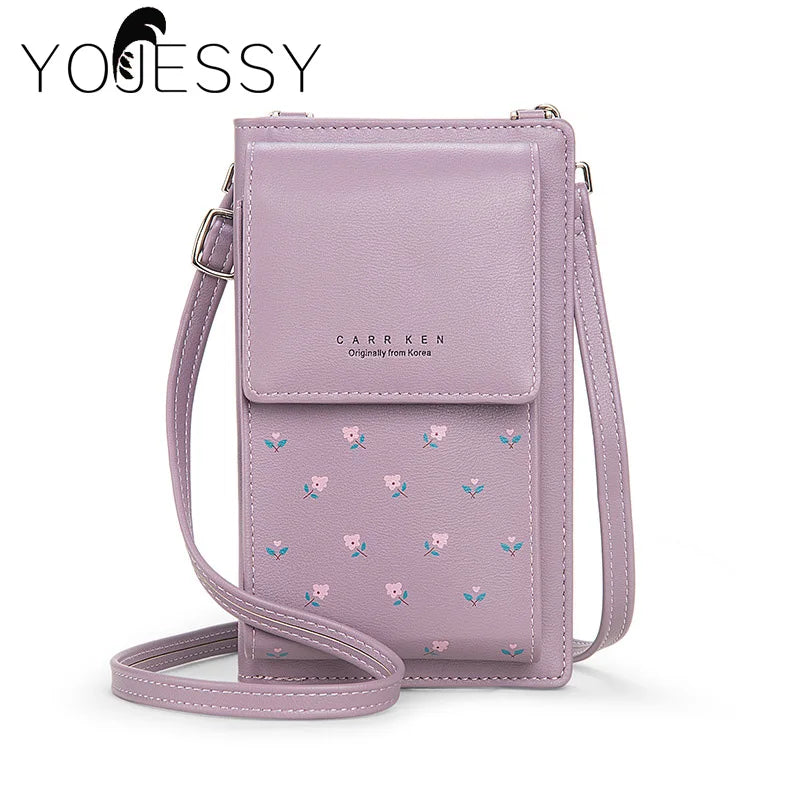 Purple Small Bag Women Cell Phone Pocket Soft Leather Ladies Mini Crossbody Bag