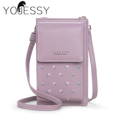 Purple Small Bag Women Cell Phone Pocket Soft Leather Ladies Mini Crossbody Bag