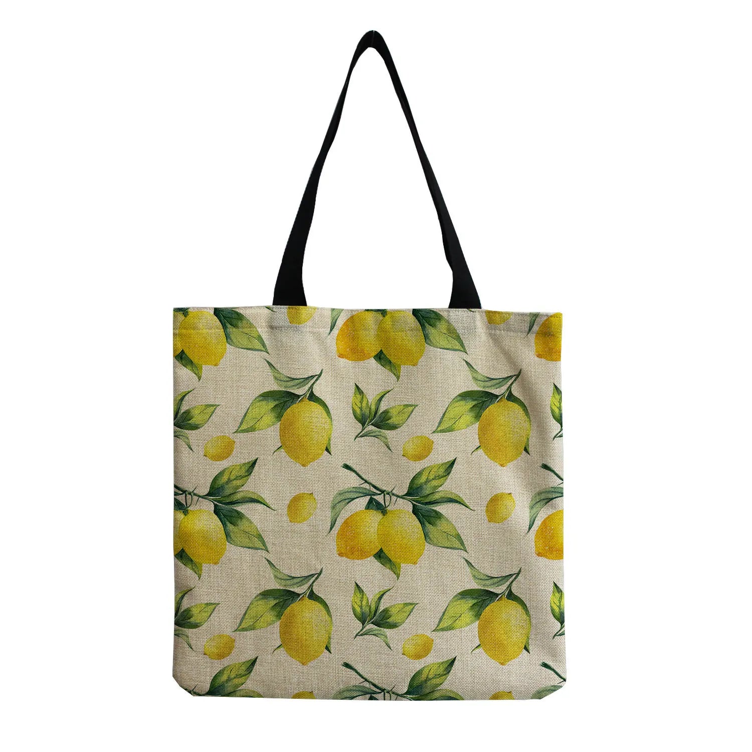 Lemon Printed Linen Beach Shoulder Bag Reusable Shopping Tote Handbag