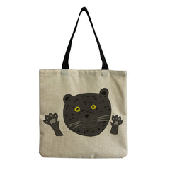 Lion Cartoon Animals Printed Beach Shoulder Bag Linen Tote Handbag