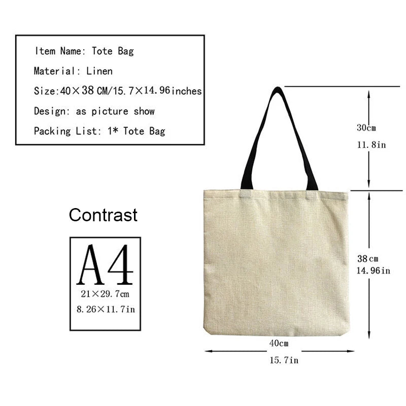 Lion Cartoon Animals Printed Beach Shoulder Bag Linen Tote Handbag
