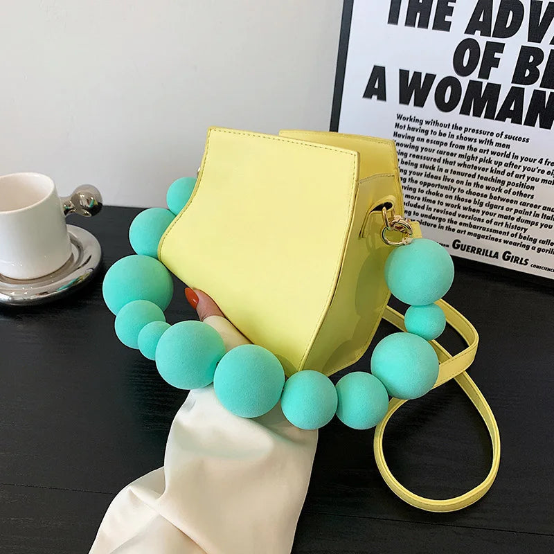 Yellow Leather Crossbody Bag Beaded Mini Shoulder Clutch