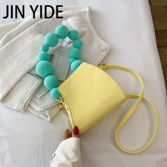 Yellow Leather Crossbody Bag Beaded Mini Shoulder Clutch