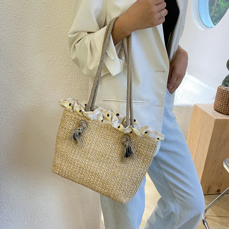 Women's Summer Straw Bag Tote Shoulder Bags Large Wicker Woven HandBag