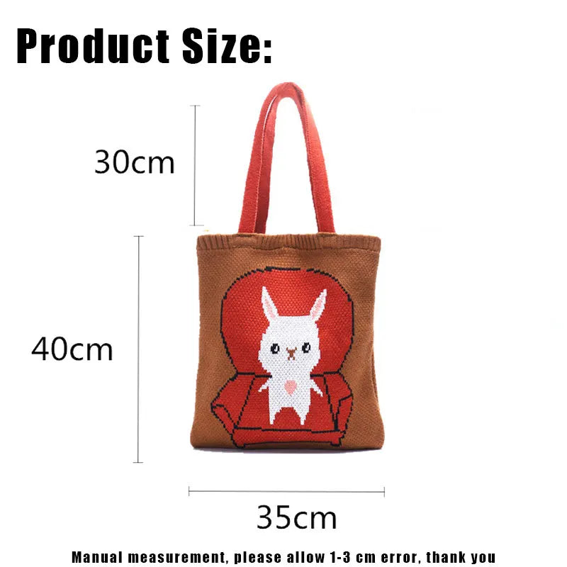 Japanese Knitting Rabbit Handbag Winter Woolen Tote Bag