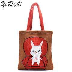 Japanese Knitting Rabbit Handbag Winter Woolen Tote Bag