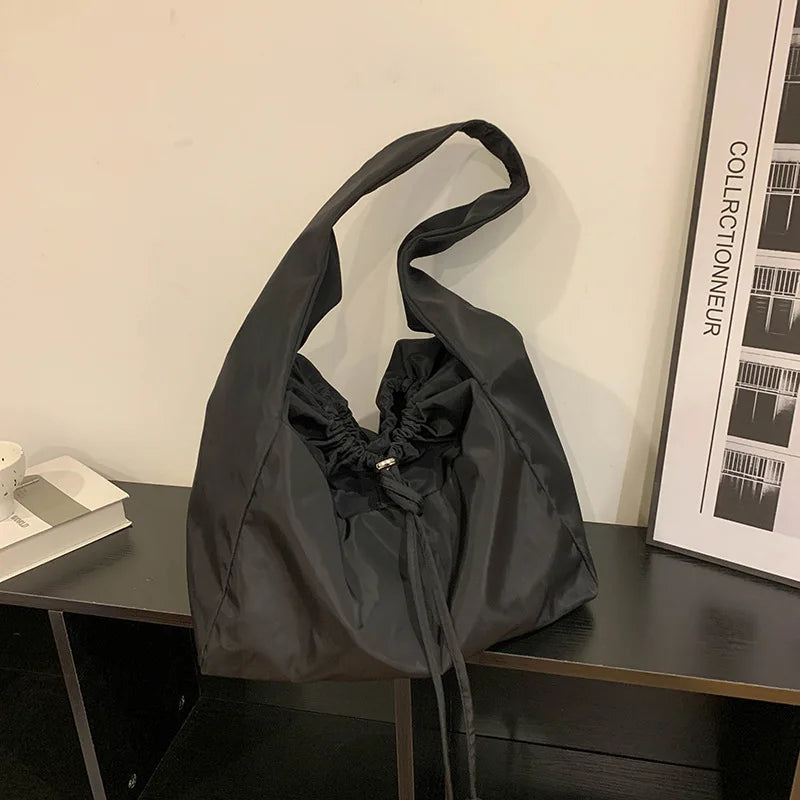 Nylon Drawstring Shoulder Bag Waterproof Tote Bag