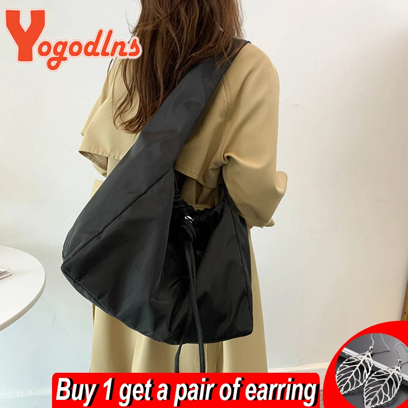 Nylon Drawstring Shoulder Bag Waterproof Tote Bag