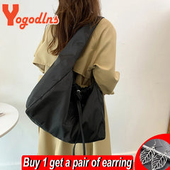 Nylon Drawstring Shoulder Bag Waterproof Tote Bag