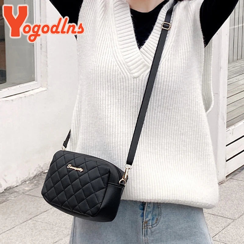 Embroidered Thread Shoulder Bag Soft Leather Crossbody Vintage Square