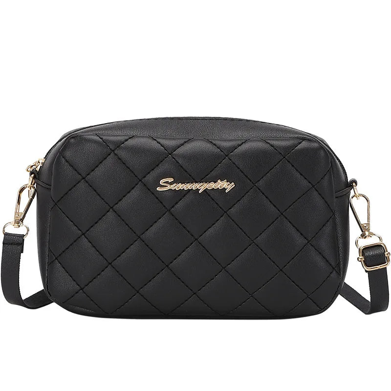Embroidered Thread Shoulder Bag Soft Leather Crossbody Vintage Square