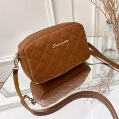 Embroidered Thread Shoulder Bag Soft Leather Crossbody Vintage Square