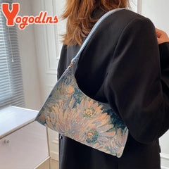 Oil Painting Shoulder Bag For Women Spring Armpit Handbag
