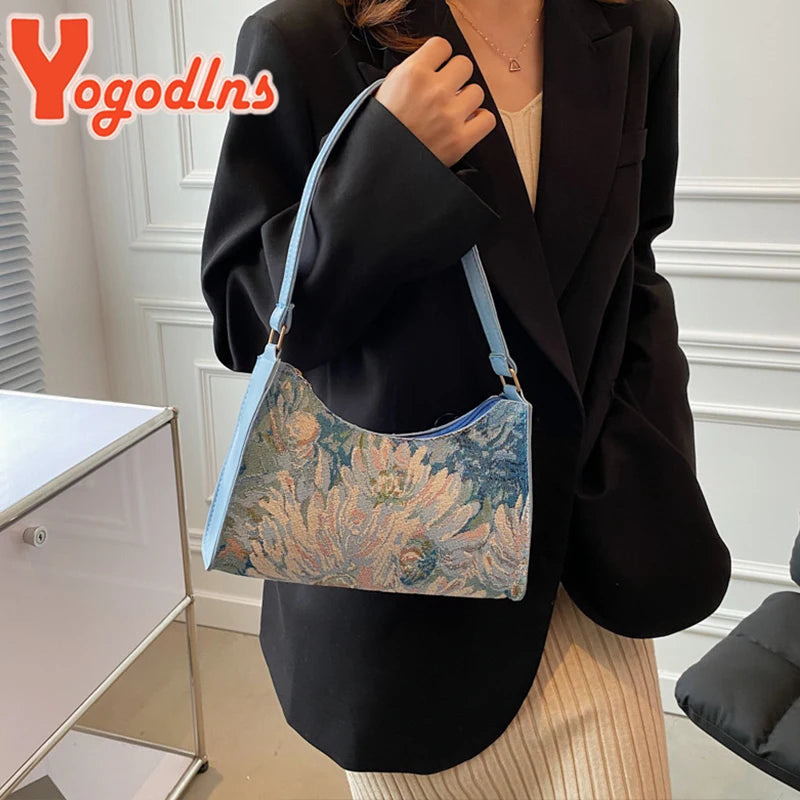 Oil Painting Shoulder Bag For Women Spring Armpit Handbag