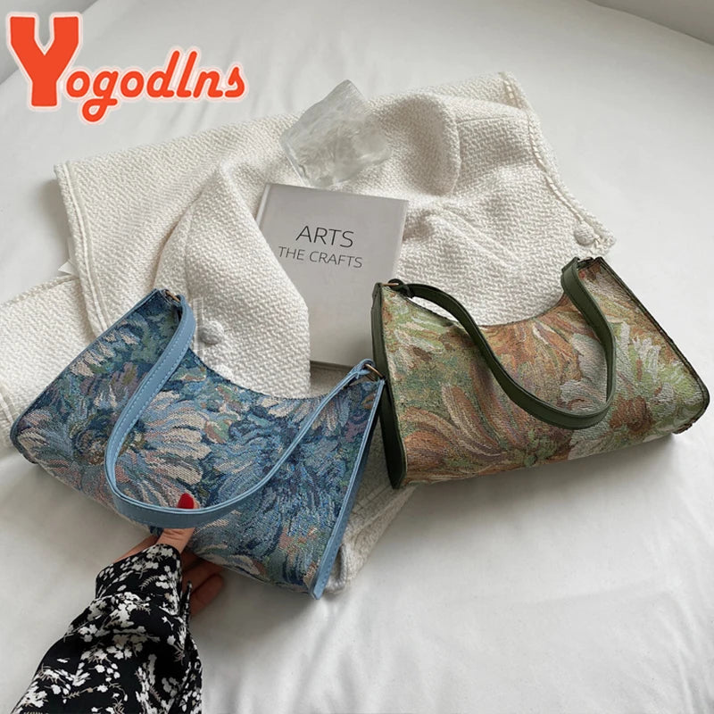 Oil Painting Shoulder Bag For Women Spring Armpit Handbag