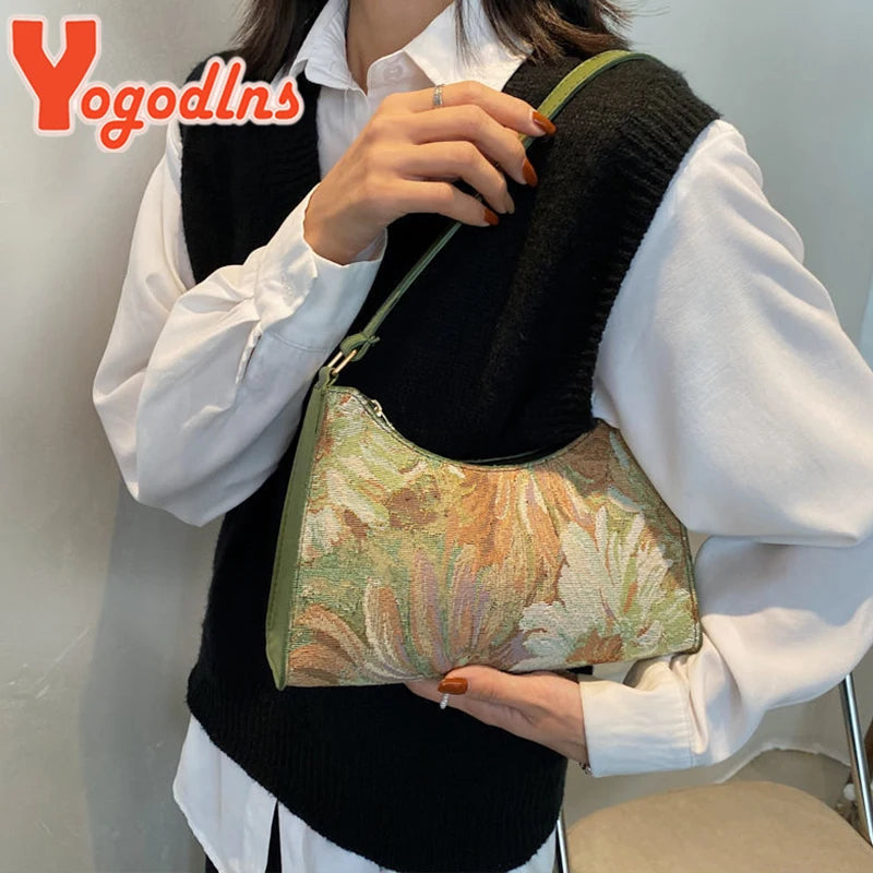 Oil Painting Shoulder Bag For Women Spring Armpit Handbag
