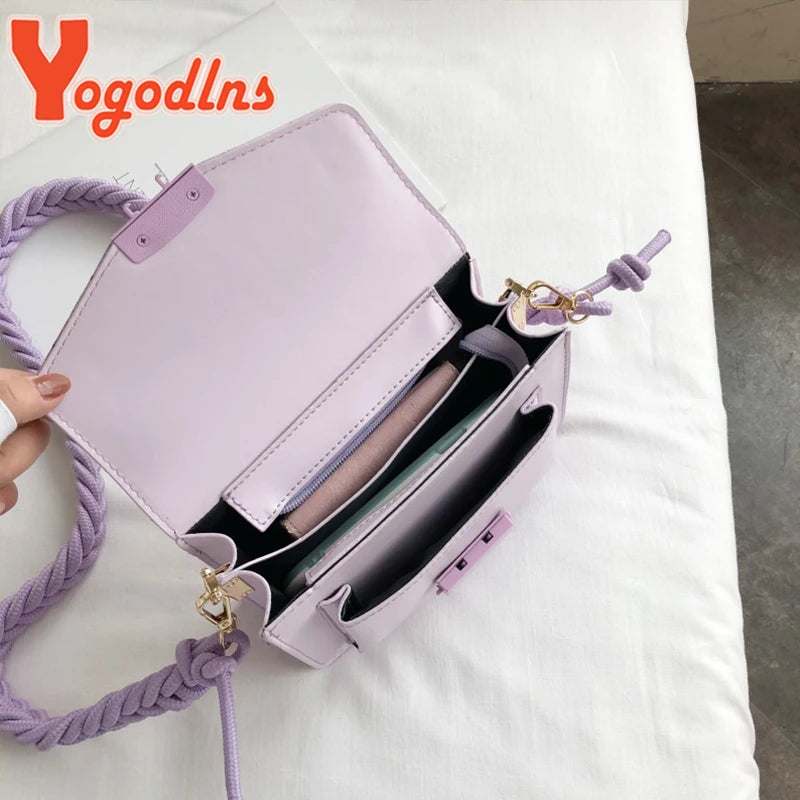 Braided Strap Women PU Leather Crossbody Bags Solid