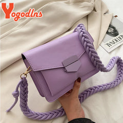 Braided Strap Women PU Leather Crossbody Bags Solid