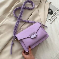 Braided Strap Women PU Leather Crossbody Bags Solid