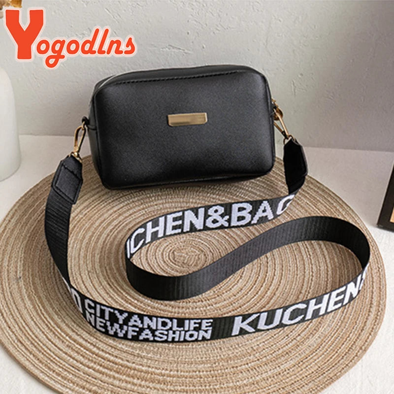Women's PU Leather Shoulder Bag Wide Shoulder Strap Crossbody Bag