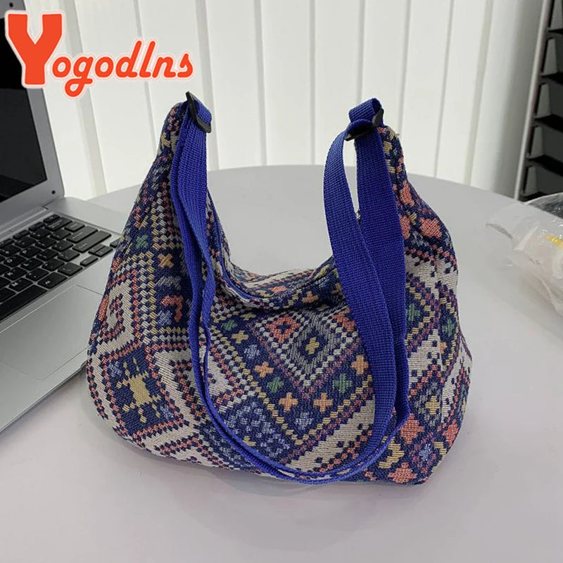 Geometric Pattern Shoulder Bag Large Capacity Canvas Handbag Totes Purse
