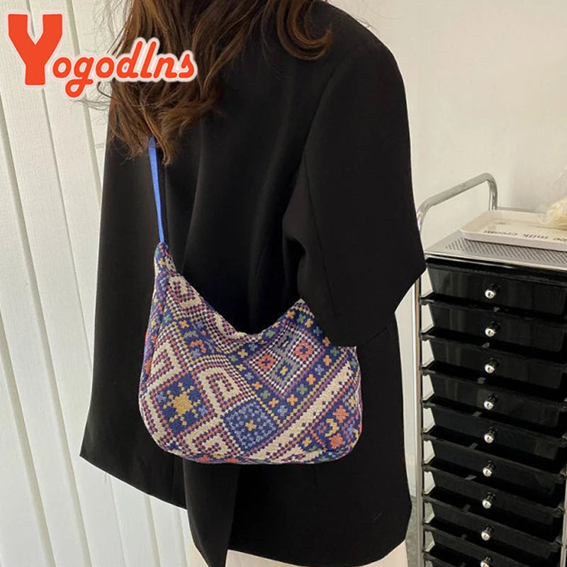 Geometric Pattern Shoulder Bag Large Capacity Canvas Handbag Totes Purse
