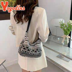 Geometric Pattern Shoulder Bag Large Capacity Canvas Handbag Totes Purse