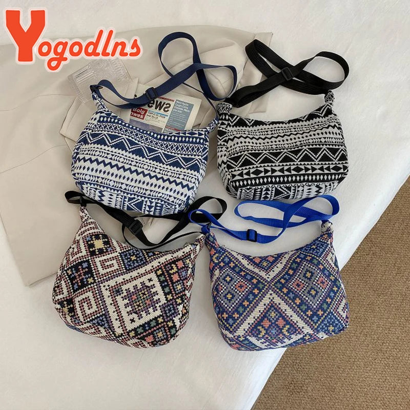 Geometric Pattern Shoulder Bag Large Capacity Canvas Handbag Totes Purse