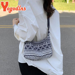 Geometric Pattern Shoulder Bag Large Capacity Canvas Handbag Totes Purse