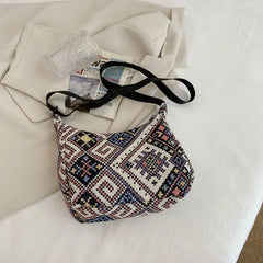 Geometric Pattern Shoulder Bag Large Capacity Canvas Handbag Totes Purse