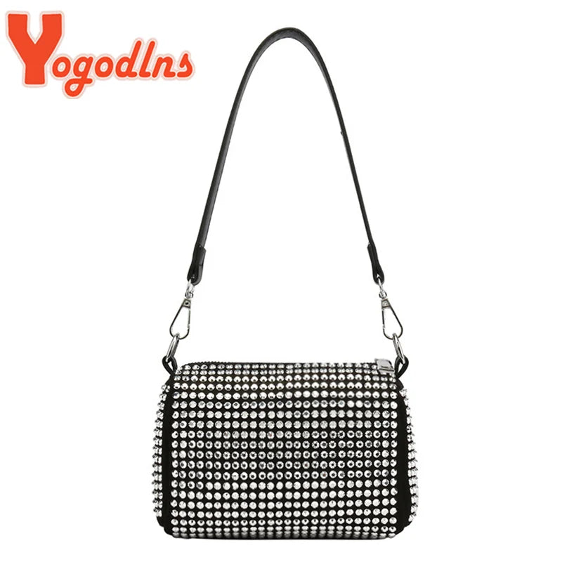 Bright Diamond Shoulder Bag Women PU Leather Crossbody Bag Chains Messenger