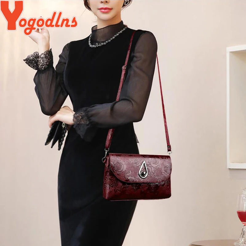 Flower Embossed Shoulder Bag Envelope Crossbody Purse