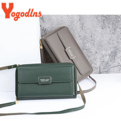 Women's PU Leather Long Wallet Flap Handbag Crossbody Bag