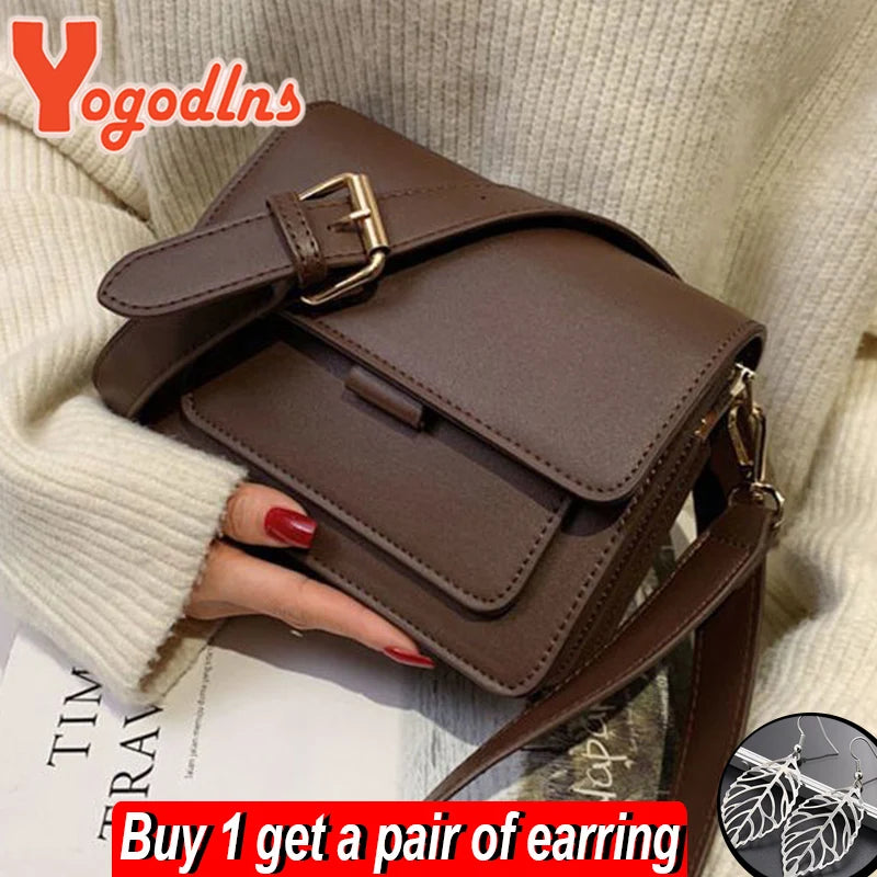 Vintage Shoulder Messenger Bag For Women PU leather Small Square Bag