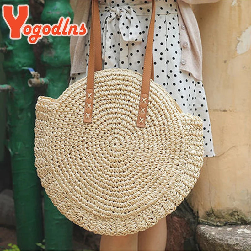 Women Large Straw Shoulder Bag Tassel Beach Handbag