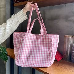 Lattice Double-sided Shoulder Bag Student Book Shopping Handbag