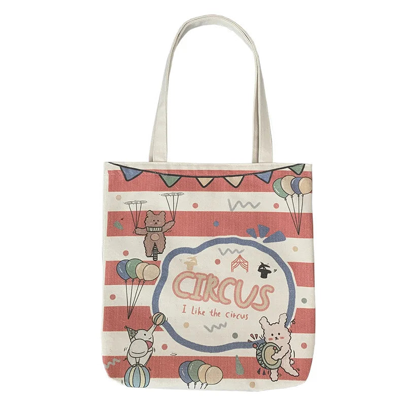 Canvas Shoulder Bag Circus Books Daily Shopping Bags Students Bookbag Handbags