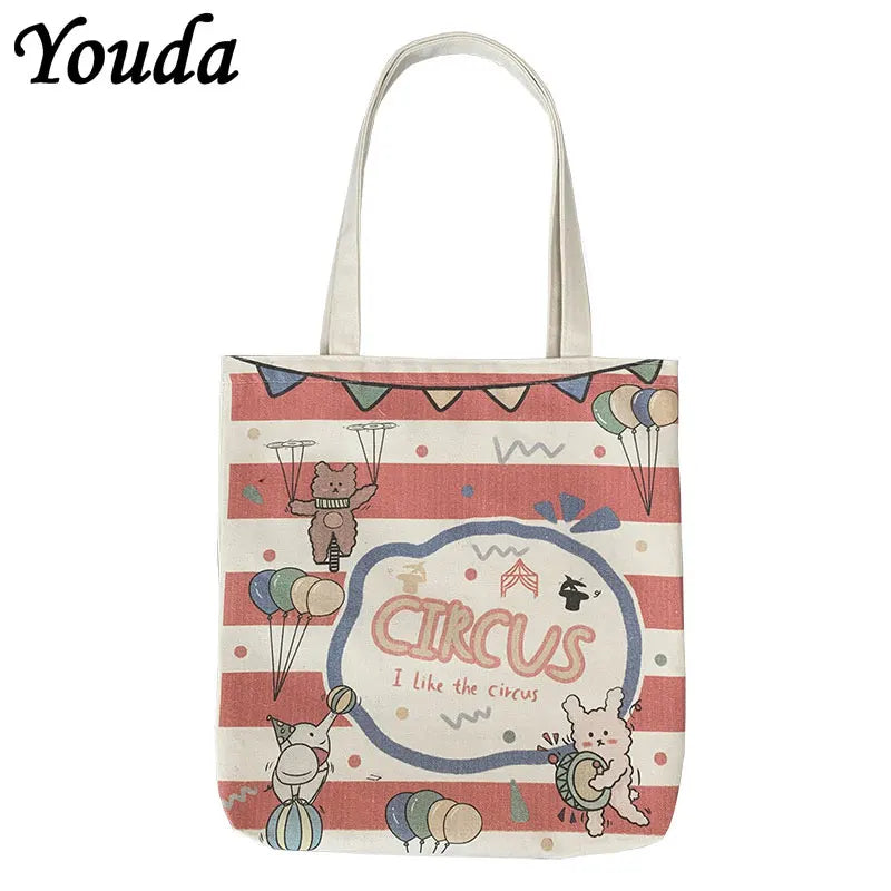 Canvas Shoulder Bag Circus Books Daily Shopping Bags Students Bookbag Handbags