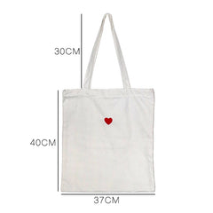 Red Heart Embroidery Canvas Handbag with Zipper