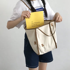 Bear Embroidery Canvas Shopping Bag Eco Handbag