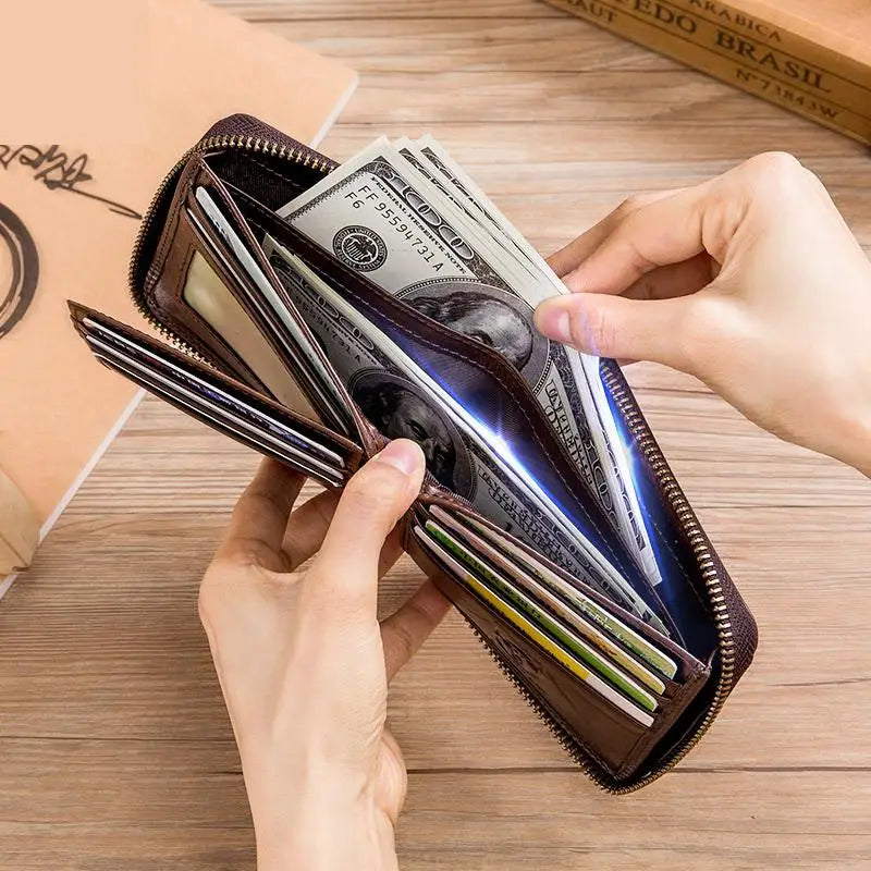 Men Leather Wallets Casual Short Cowhide Purse Multi-card Wallet