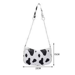 Youth Ladies Cow Print Nylon Bag with Chain Zipper