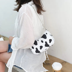 Youth Ladies Nylon Cow Print Underarm Tote Bag Purse